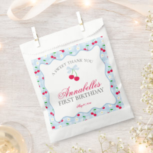 Cherry Sweet Blue Coquette Bow Birthday Dessert Favour Bag