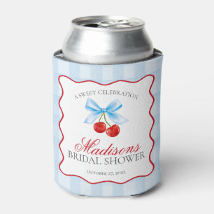 Cherry Sweet Blue Coquette Bow Bridal Shower Favor Can Cooler