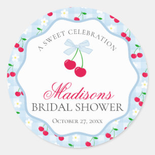 Cherry Sweet Blue Coquette Bow Bridal Shower Seal