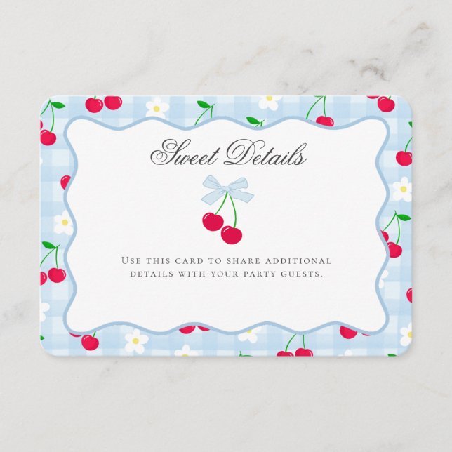 Cherry Sweet Blue Coquette Bow Details Insert Card (Front)