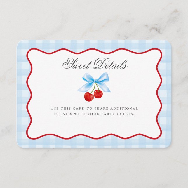 Cherry Sweet Blue Coquette Bow Details Insert Card (Front)