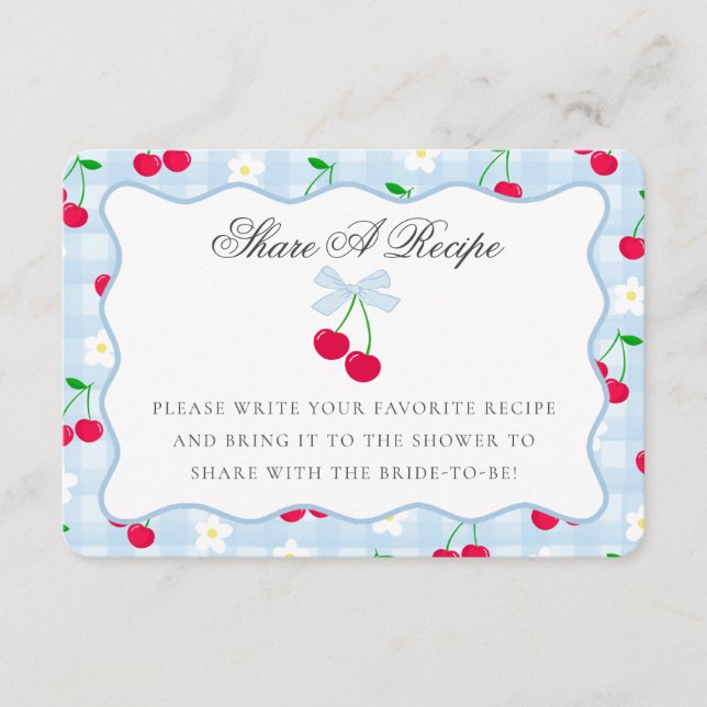 Cherry Sweet Blue Coquette Bow Share A Recipe Card (Front)