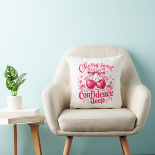 Cherry Sweet Confidence Deep Pink Coquette Quote Throw Pillow