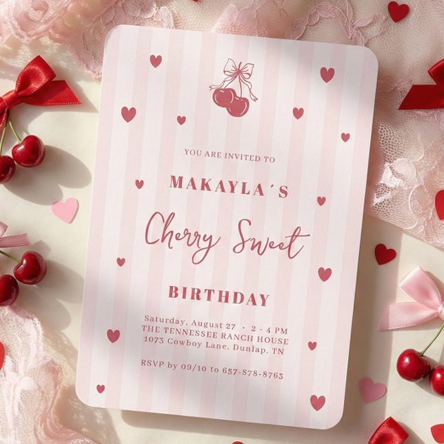 Cherry Sweet Coquette Girl Birthday Invitation (Creator Uploaded)