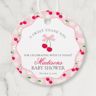 Cherry Sweet Pink Coquette Bow Baby Shower Circle Favour Tags