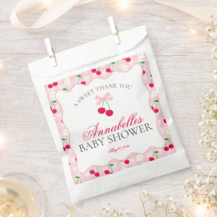 Cherry Sweet Pink Coquette Bow Baby Shower Dessert Favour Bag