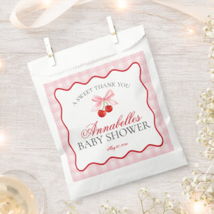 Cherry Sweet Pink Coquette Bow Baby Shower Dessert Favour Bag
