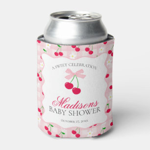 Cherry Sweet Pink Coquette Bow Baby Shower Favor Can Cooler