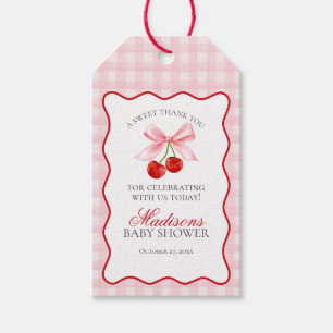 Cherry Sweet Pink Coquette Bow Baby Shower Favour Gift Tags