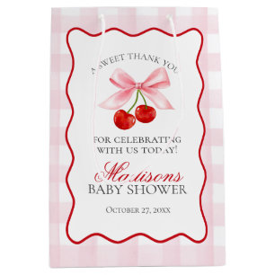 Cherry Sweet Pink Coquette Bow Baby Shower Favours Medium Gift Bag