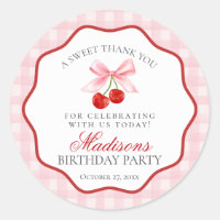 Cherry Sweet Pink Coquette Bow Birthday Circle
