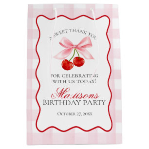 Cherry Sweet Pink Coquette Bow Birthday Favours Medium Gift Bag