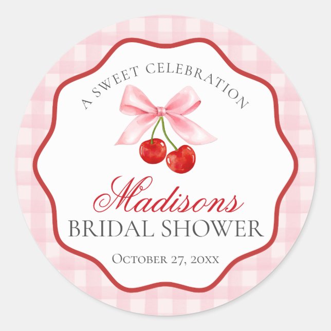 Cherry Sweet Pink Coquette Bow Bridal Shower Seal (Front)