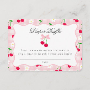 Cherry Sweet Pink Coquette Bow Diaper Raffle Card