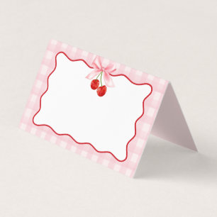 Cherry Sweet Pink Coquette Bow Gingham Place Card