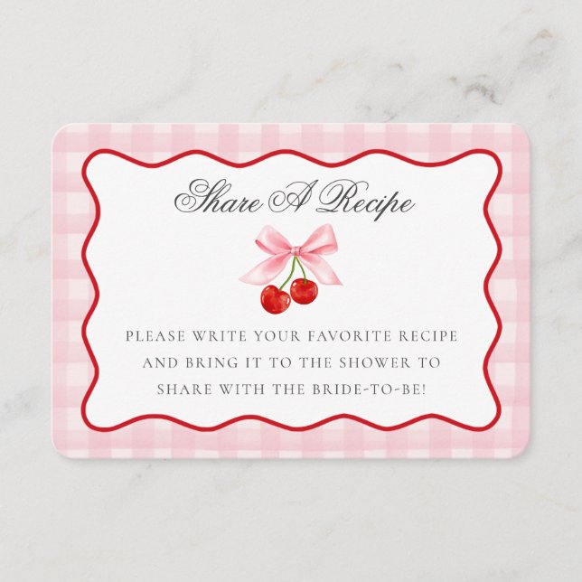 Cherry Sweet Pink Coquette Bow Share A Recipe Card (Front)