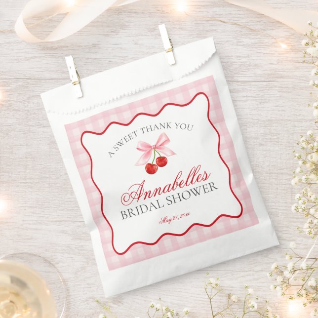 Cherry Sweet Pink Coquette Bridal Shower Dessert Favour Bag (Clipped)
