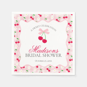 Cherry Sweet Pink Coquette Gingham Bridal Shower Napkin