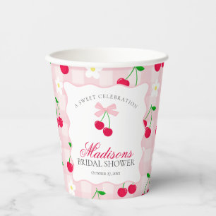 Cherry Sweet Pink Coquette Gingham Bridal Shower Paper Cups