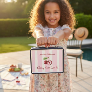 Cherry Sweet Stripes kids  Metal Lunch Box