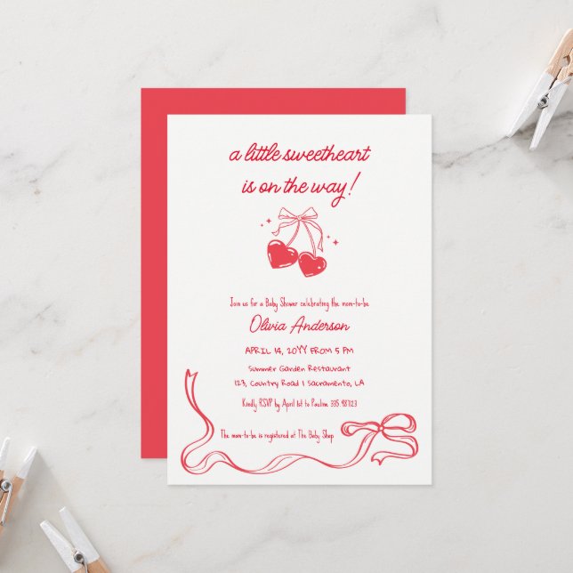 Cherry sweetheart Baby Shower Invitation (Front/Back In Situ)