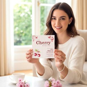 Cherry themed Butterflies Pink Stripes Birthday  Invitation