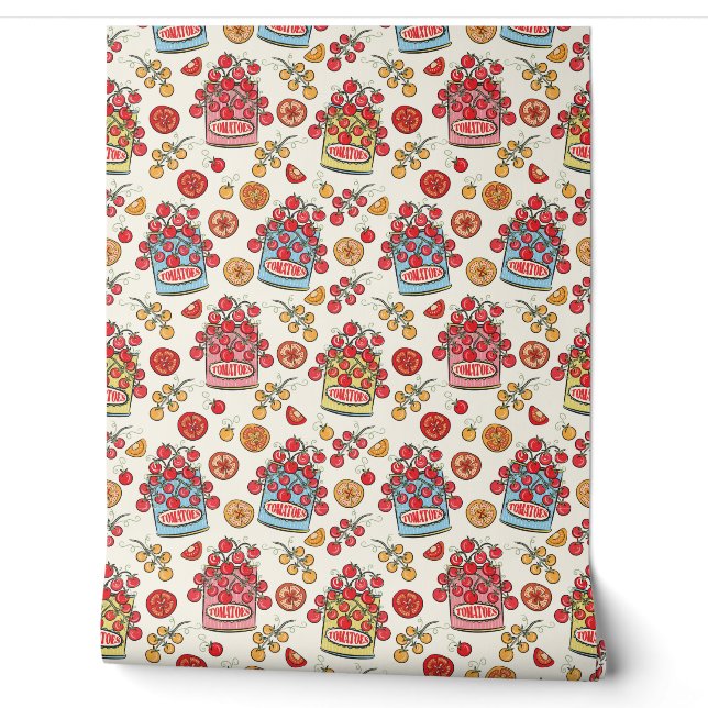Cherry Tomato Can On Cream Wallpaper (Unrolling)