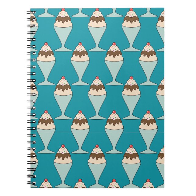 Cherry Top Hot Fudge Sundaes on Aqua Notebook (Front)