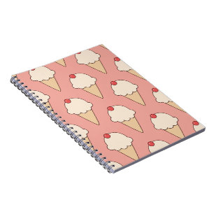 Cherry Top Ice Cream Cones on Pink Notebook