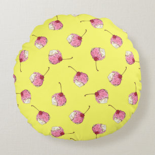 Cherry-Topped Ice Cream Pattern Round Pillow