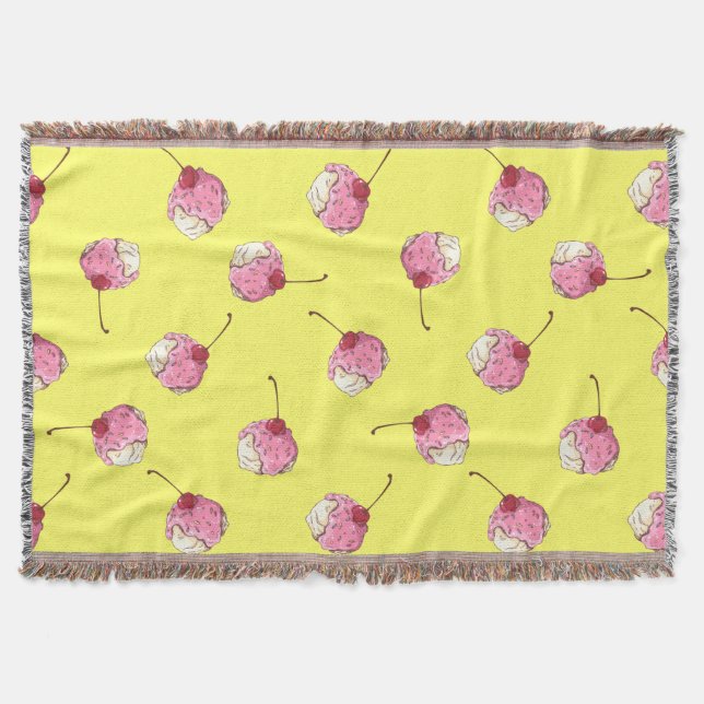 Cherry-Topped Ice Cream Pattern Throw Blanket (Front)