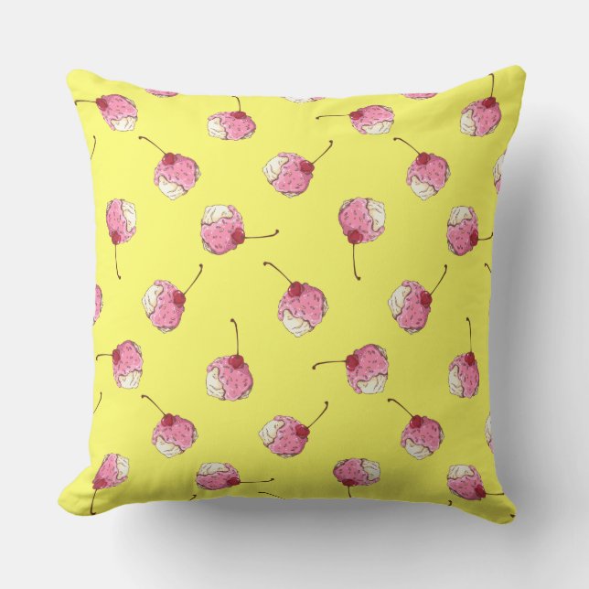 Cherry-Topped Ice Cream Pattern Throw Pillow (Front)
