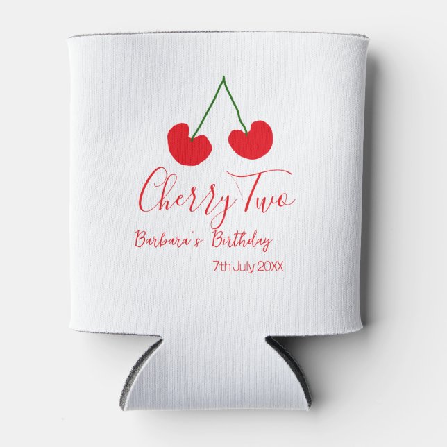 Cherry two 2nd birthday red cherry kids simple  can cooler (Front)