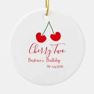 Cherry two 2nd birthday red cherry kids simple  ceramic ornament