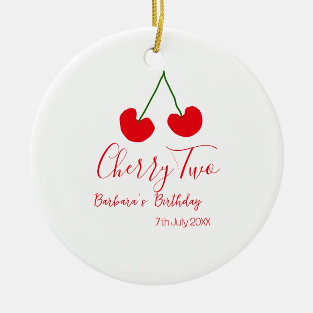Cherry two 2nd birthday red cherry kids simple  ceramic ornament (Front)