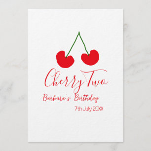 Cherry two 2nd birthday red cherry kids simple  invitation