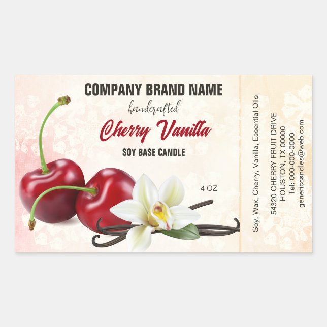 Cherry Vanilla Fruit Bougie Ingrédients Étiquette (Devant)