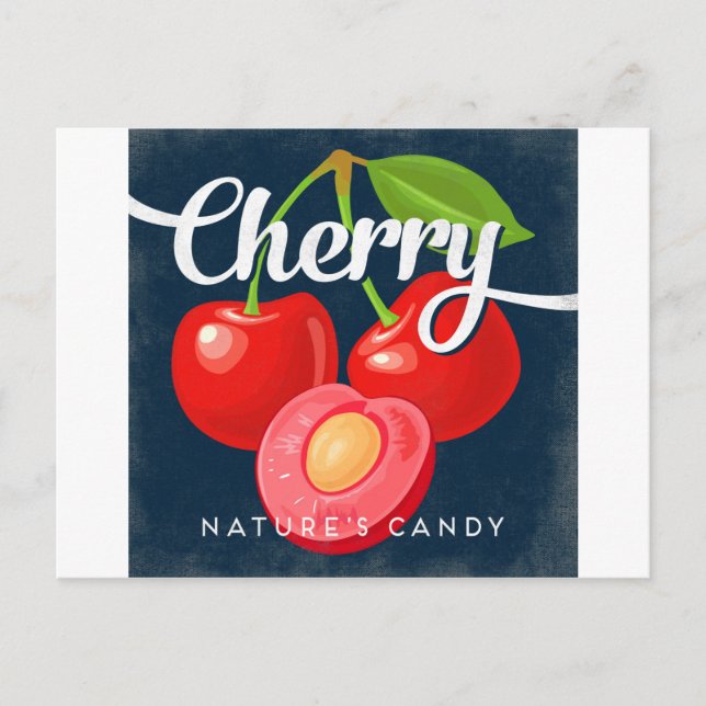 Cherry Vintage Fruit Label Retro Postcard (Front)