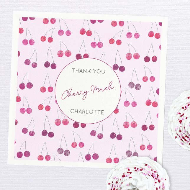 Cherry Watercolor Bridal Shower Personalized Napkin (Personalized watercolor cherries pattern thank you cherry much party paper napkin)