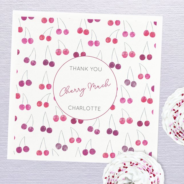 Cherry Watercolor Bridal Shower Personalized Napkin (Personalized thank you cherry much name cherry pattern watercolor party paper napkins)