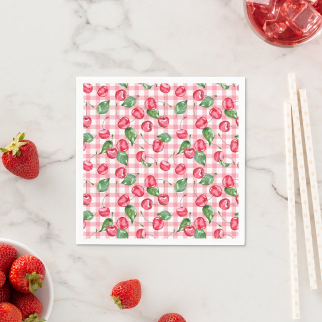 Cherry Watercolor Pattern Napkin (Insitu)