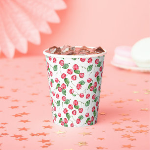 Cherry Watercolor Pattern Paper Cups