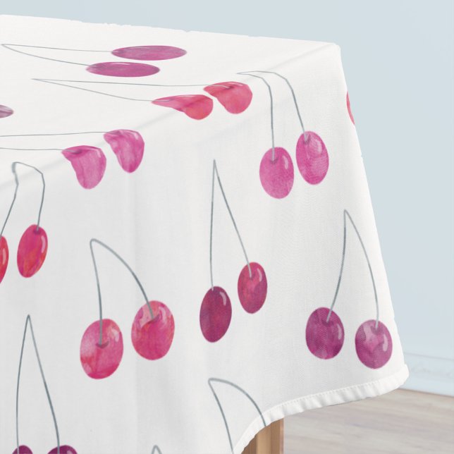 Cherry Watercolor Pattern Tablecloth (Watercolor pink and white cherry pattern tablecloth)