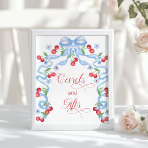 Cherry Whimsical Blue Bow Cards and gifts Poster