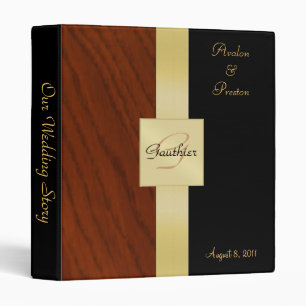 Cherry Wood Look Gold Monogram Ribbon Binder