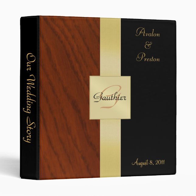 Cherry Wood Look Gold Monogram Ribbon Binder (Front/Spine)