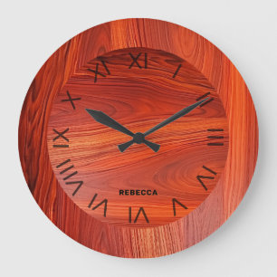 Cherry wood texture custom monogram. large clock