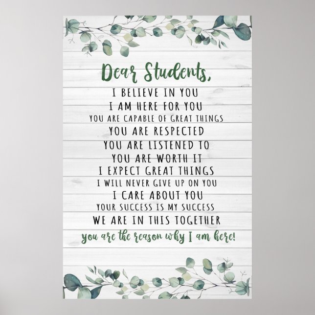 Chers élèves Classroom Décor Art Mur Poster (Devant)