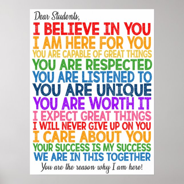 Chers élèves Poster en classe (Devant)