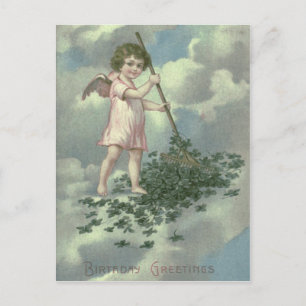 Cherub Angel Four Leaf Clover Rake Postcard